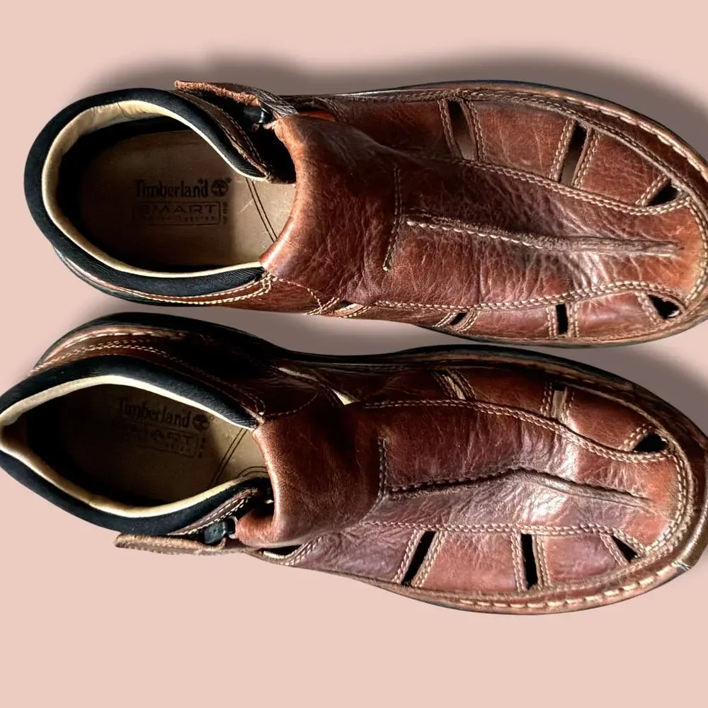 Men's TIMBERLAND Altamont Brown Leather Smart Comfort Fisherman Sandals EUC